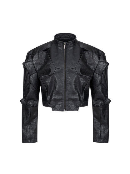 Deconstruction PU Leather Jacket & Wide Leg Pants Setup WN20949