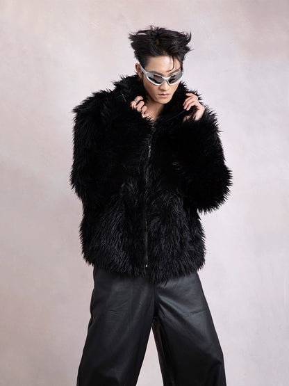 Oversize Stand Neck Fake Fur Jacket WN9281