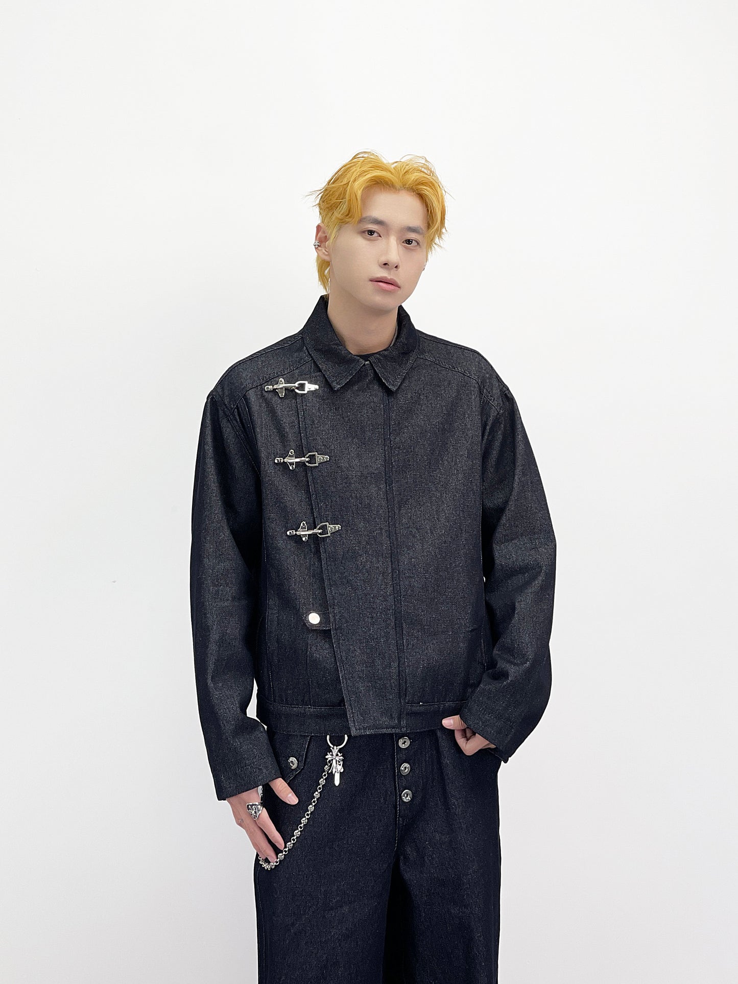 Lobster Clasp Deconstructed Lapel Denim Jacket & Denim Jeans Setup WN24254
