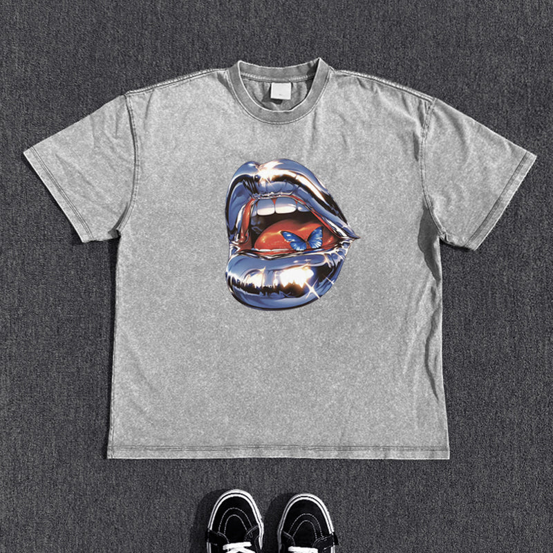 Washed Print Oversize Short Sleeve T-Shirt WN15822