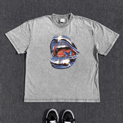 Washed Print Oversize Short Sleeve T-Shirt WN15822