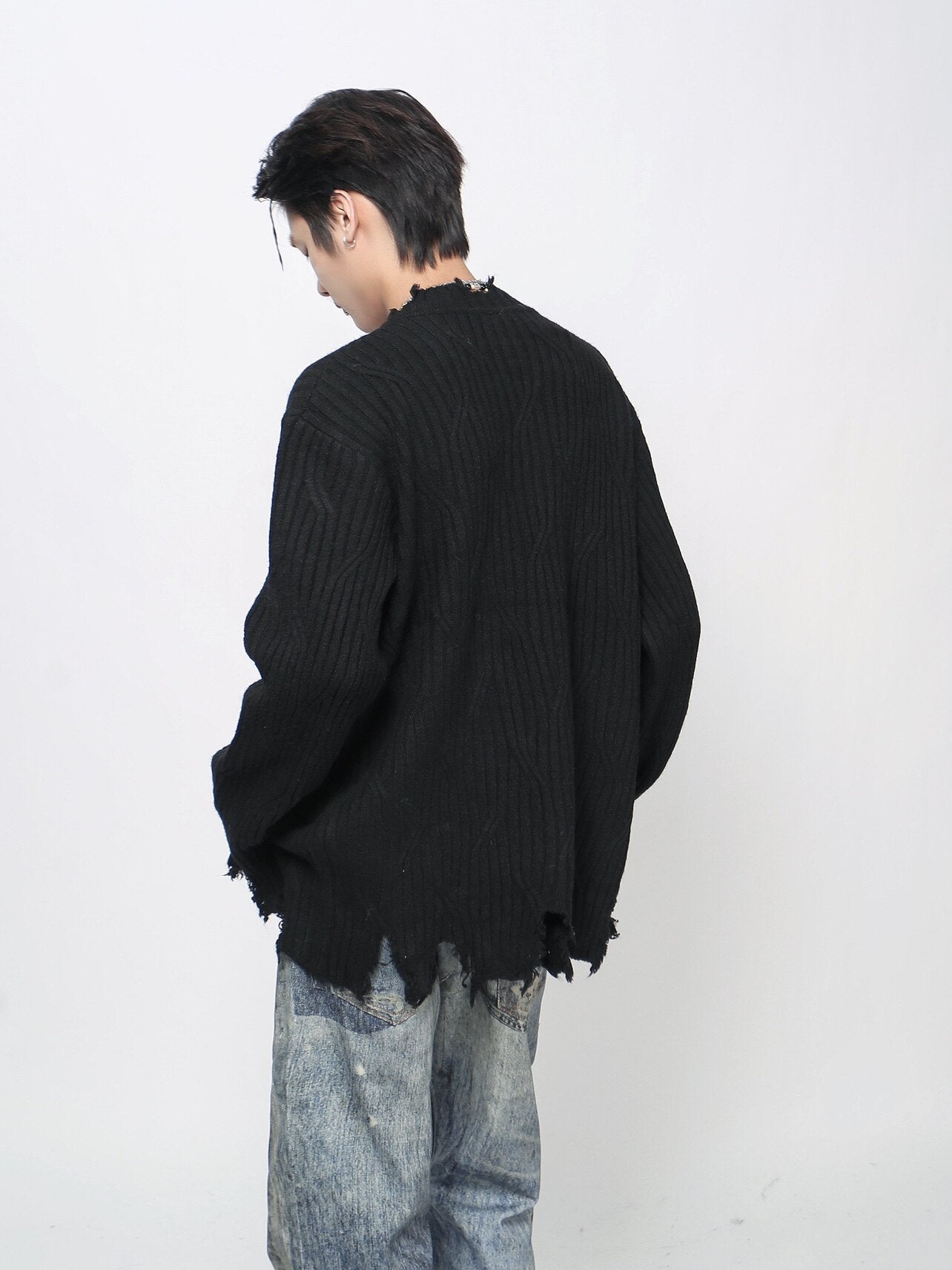 Distressed Raw Edge Knit Sweater WN24478