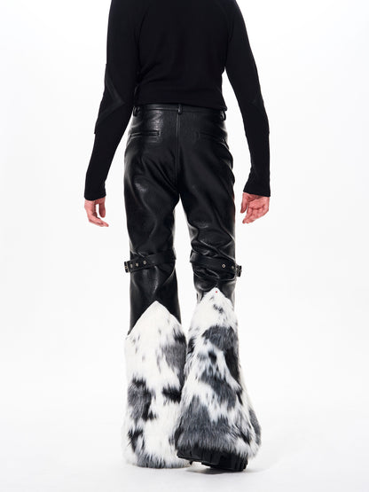 Fake Fur Patchwork Flare Buckle Pants WN23257