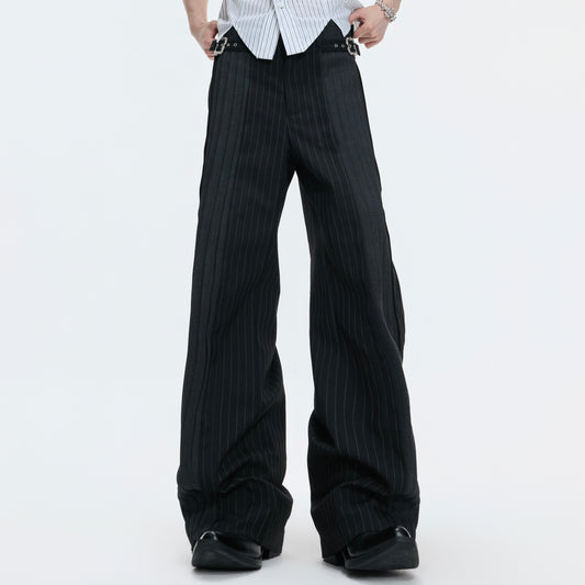 Decorative Buckle Stripe Patchwork Wide Leg Trousers WN27003