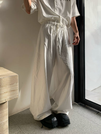 Washed Drawstring Elastic Waist Wide Leg Pants WN19730