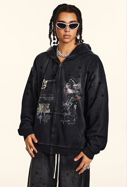 Graffiti Print Oversize Zipper Hoodie WN9936