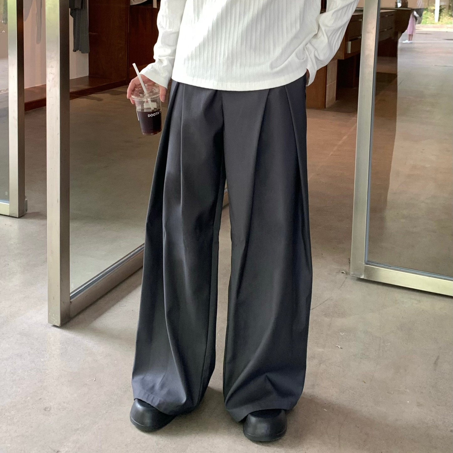 Structured Pleats Draped Wide Leg Trousers WN25256