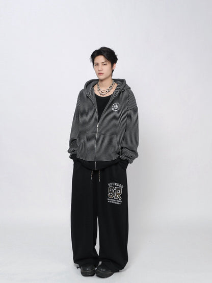 Stripe Embroidery Oversize Zipper Hoodie WN24421