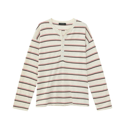 Striped Contrast-Color Knit Long Sleeve Shirt WN24958