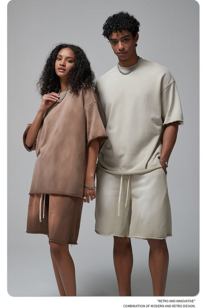 Oversize Spray-dyed Short-sleeve T-shirt & Spray-dyed Short Sweatpants Setup WN6639