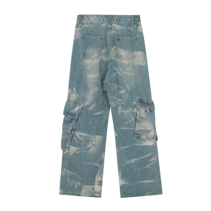 Washed Wide-Leg Cargo Denim Jeans WN11099