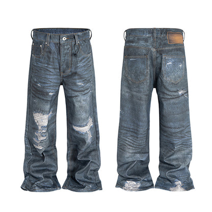 3D Print Washed Strait-Leg Denim Jeans WN11347