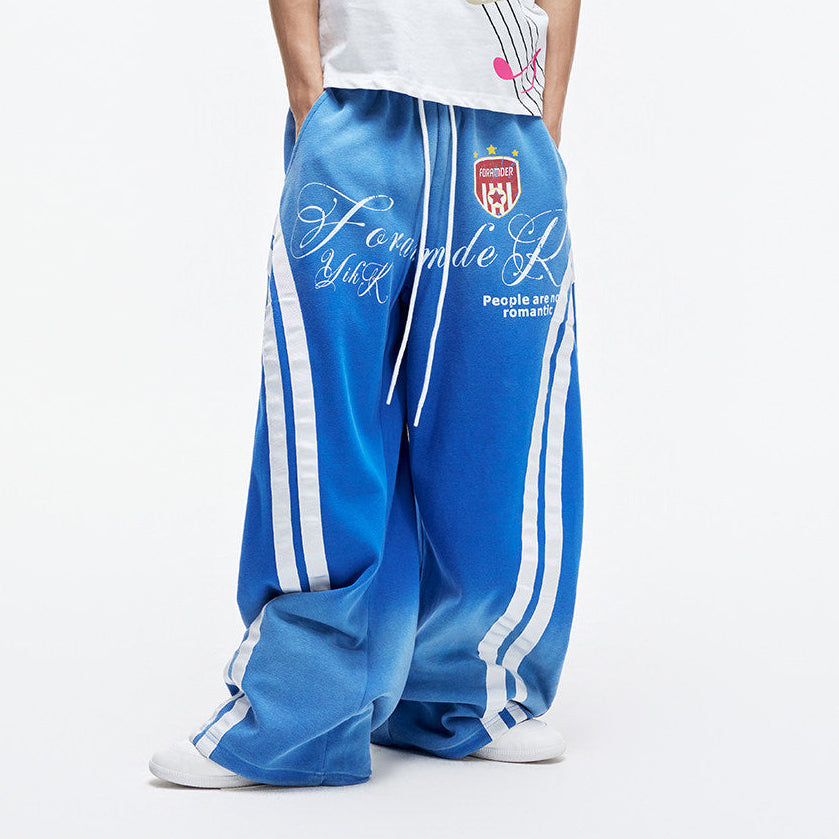 Contrast Stripe Print Drawstring Wide Leg Sweatpants WN27280