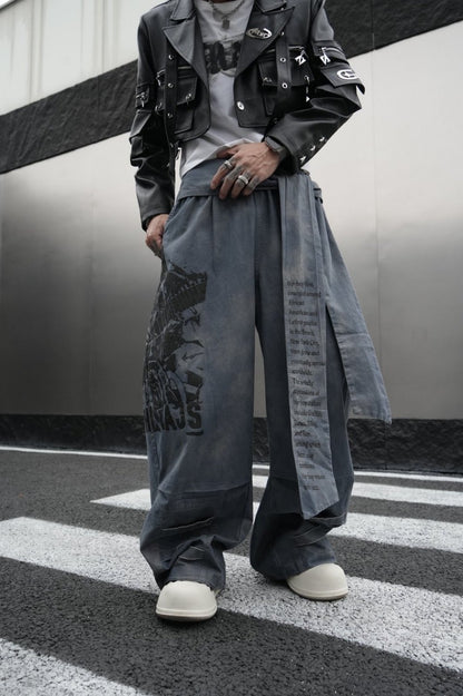 Graphic Print Text Detail Wide Leg Pants WN28088