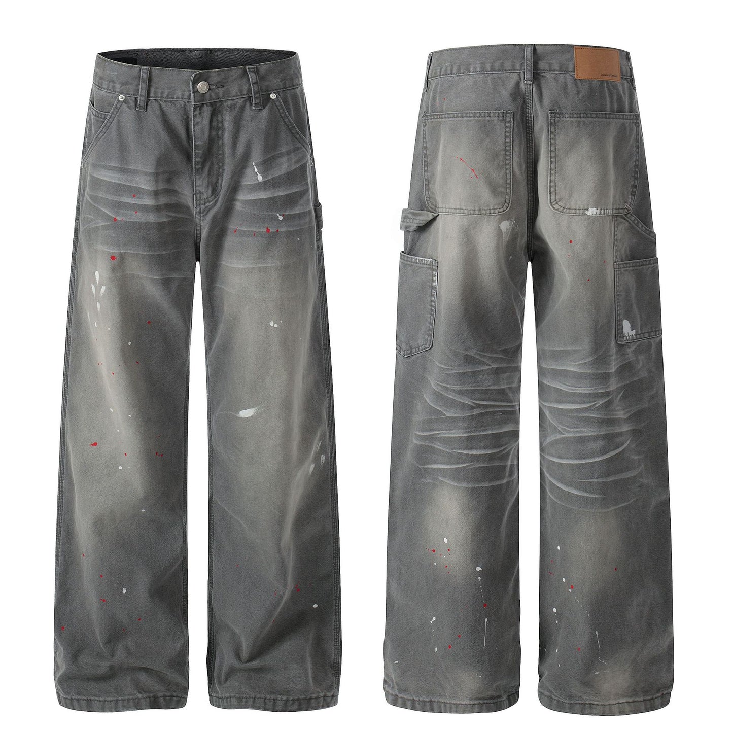 Whisker Ink Splash Curved Wide Leg Denim Jeans WN26157