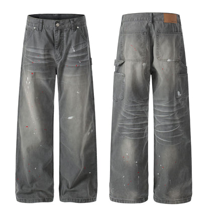 Whisker Ink Splash Curved Wide Leg Denim Jeans WN26157