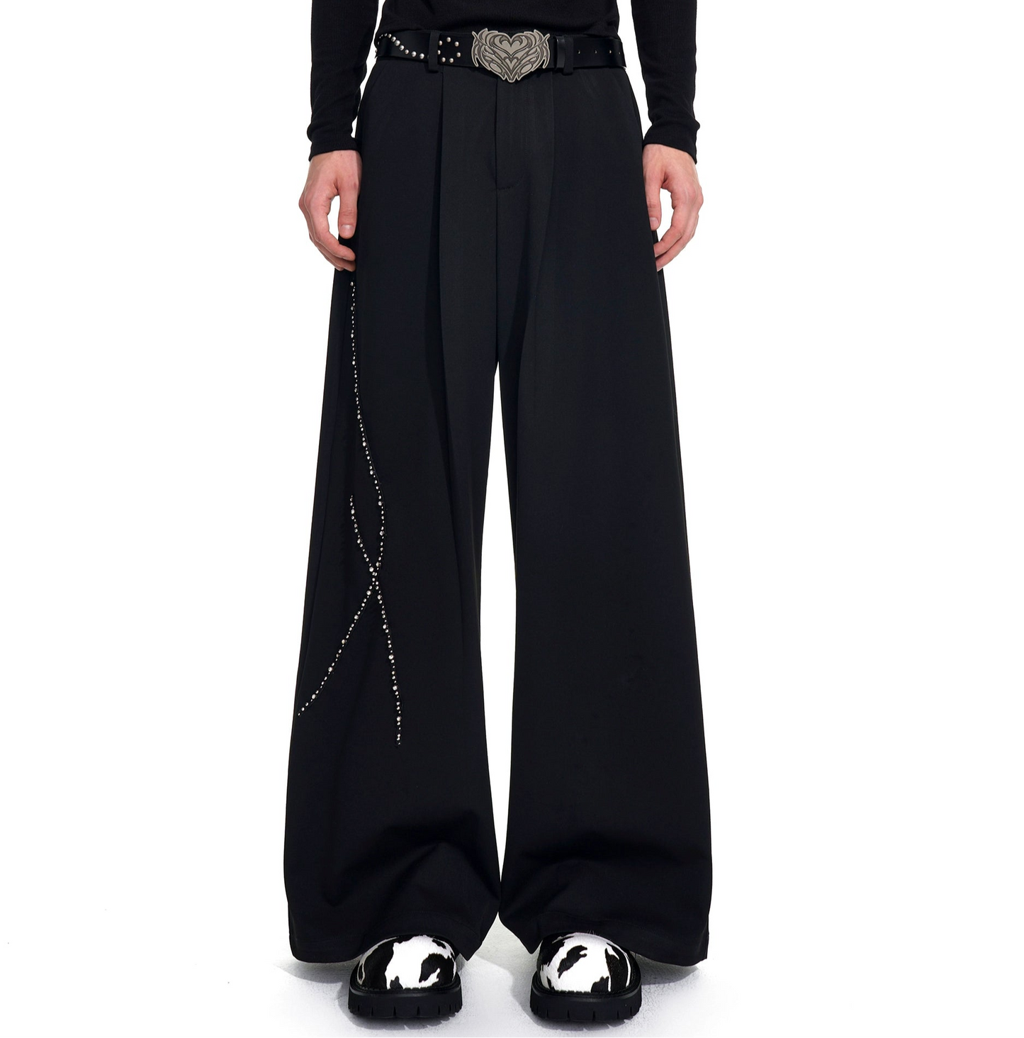 Collarless Shoulder-Pad Rhinestone Tailored Jacket & Rhinestone Trousers Setup WN20924