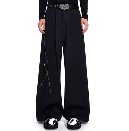 Collarless Shoulder-Pad Rhinestone Tailored Jacket & Rhinestone Trousers Setup WN20924