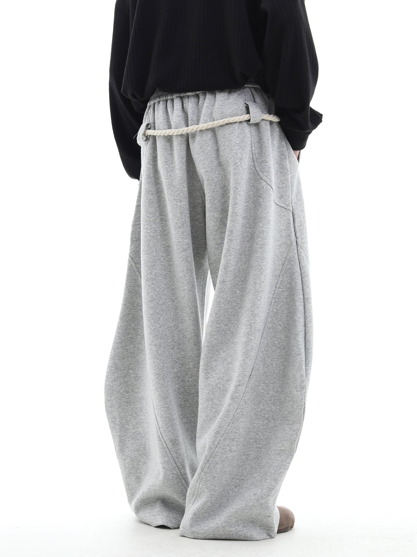 Rope Detail Scimitar-Cut Wide-Leg Sweatpants WN10284