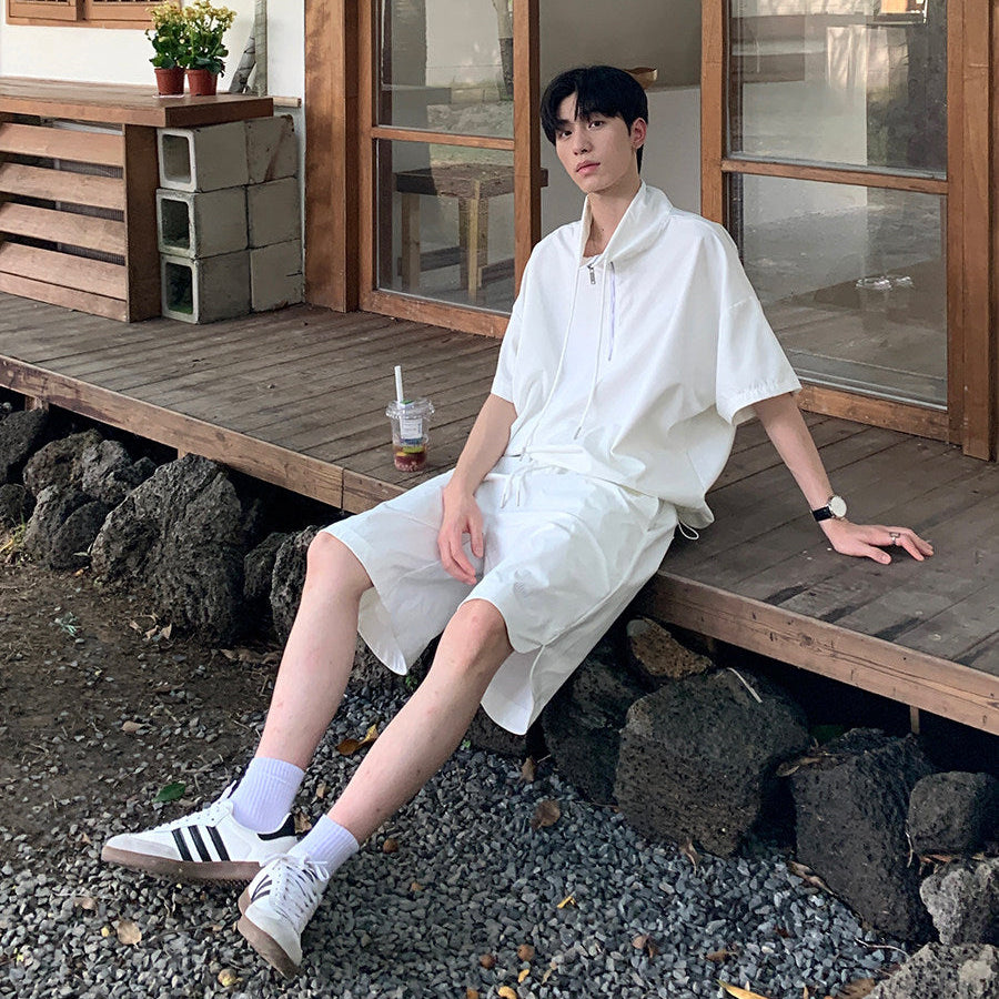 Half Zip Short Sleeve T-Shirt & Half Pants Setup WN24901