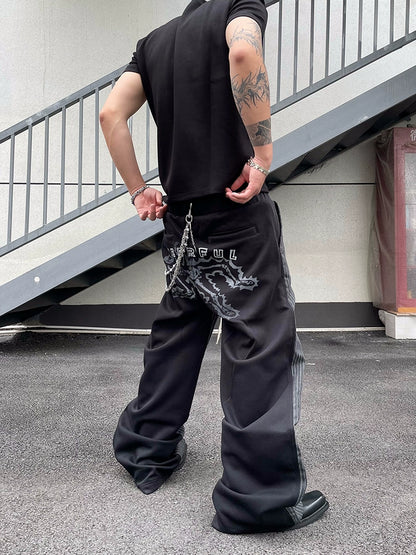 Striped Patchwork Design Vintage Style Wide Leg Pants WN18842