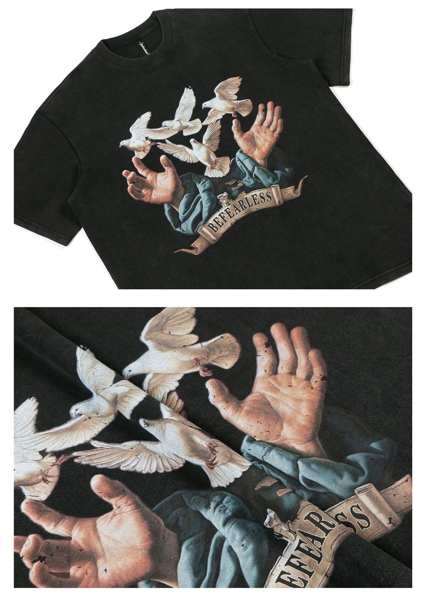 Washed Dove Print Heavyweight Oversize Short Sleeve T-Shirt WN26398
