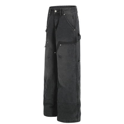 Washed Damage Wide Leg Denim Jeans WN26058