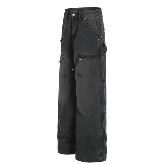 Washed Damage Wide Leg Denim Jeans WN26058