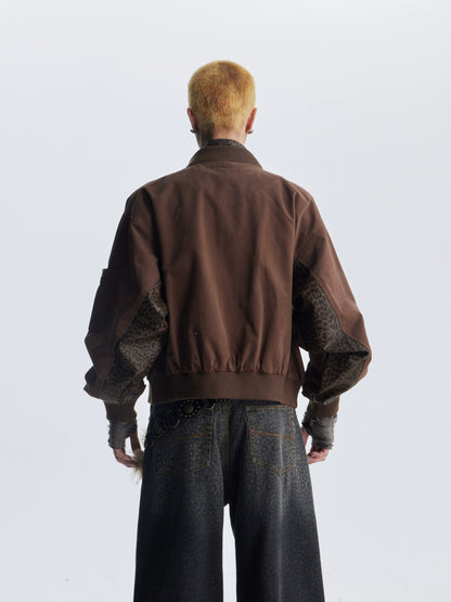 Leopard PU Fake Layered Zipper Jacket WN20816