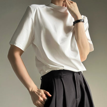 High-Neck Plain Short Sleeve T-Shirt WN19627
