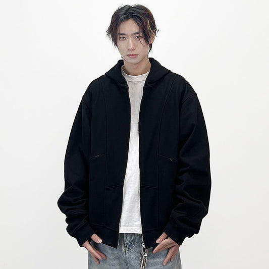 Deconstructed Double Zipper Short Length Oversize Hoodie WN24235