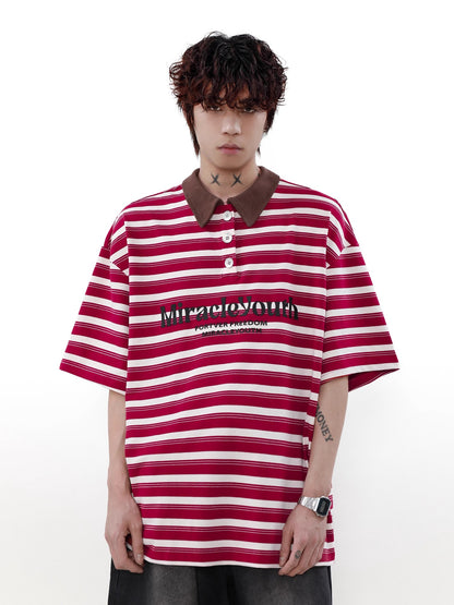 Oversize Stripe Short Sleeve Polo Shirt WN7531