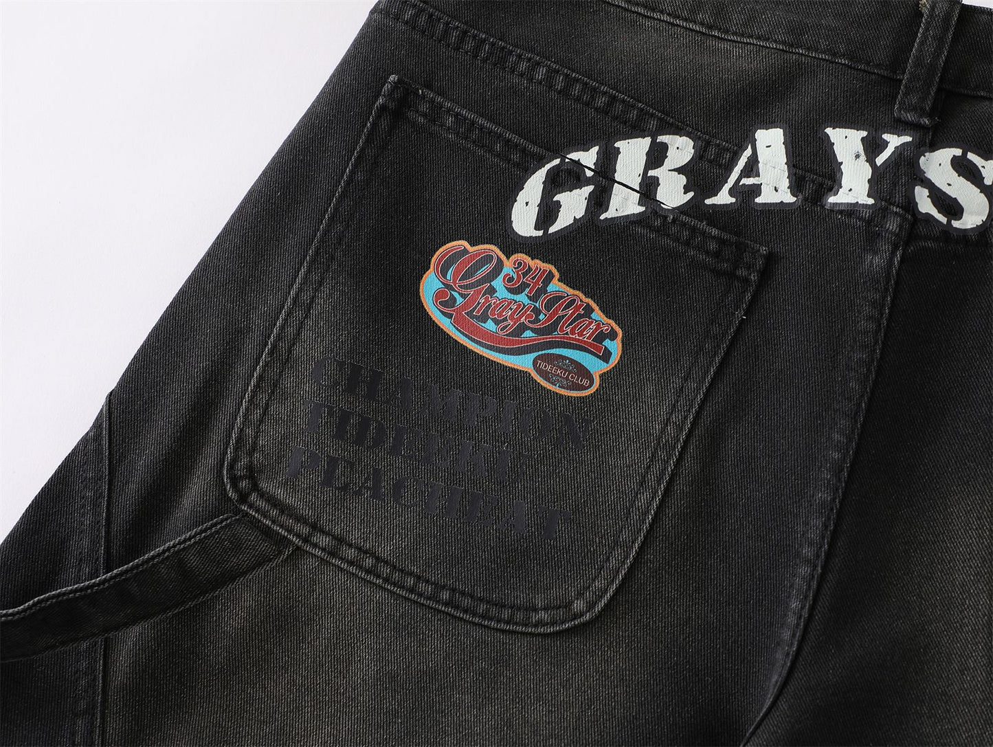Washed Patchwork Wide Leg Cargo Denim Jeans WN26889