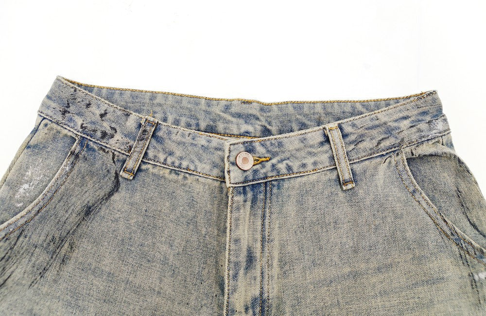 Washed Paint Wide Leg Denim Half Jeans WN27823