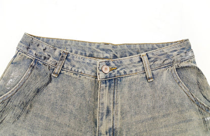 Washed Paint Wide Leg Denim Half Jeans WN27823