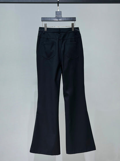 Studs Zipper Wide Leg Flare Trousers WN23951