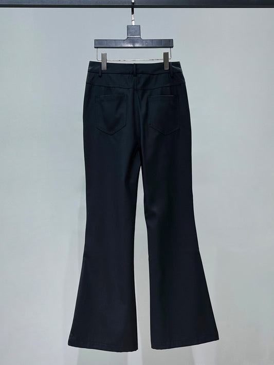 Studs Zipper Wide Leg Flare Trousers WN23951