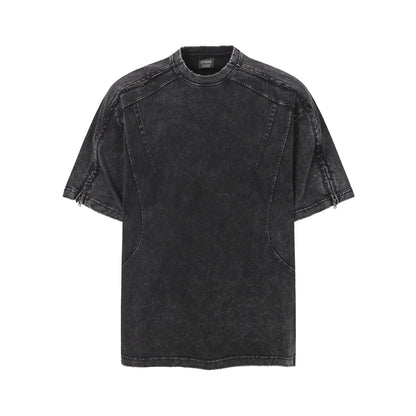 Washed Panel Design Zipper Detail Short Sleeve T-Shirt WN25377