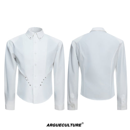 Heavyweight Rivet Waist-Cinched Puff Sleeve Long Sleeve Shirt WN23550
