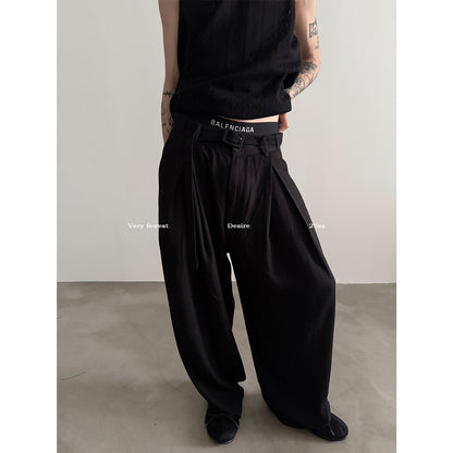 Shoulder-Pad V-Neck Tailored Jacket & Draping Wide-Leg Trousers Setup WN15292