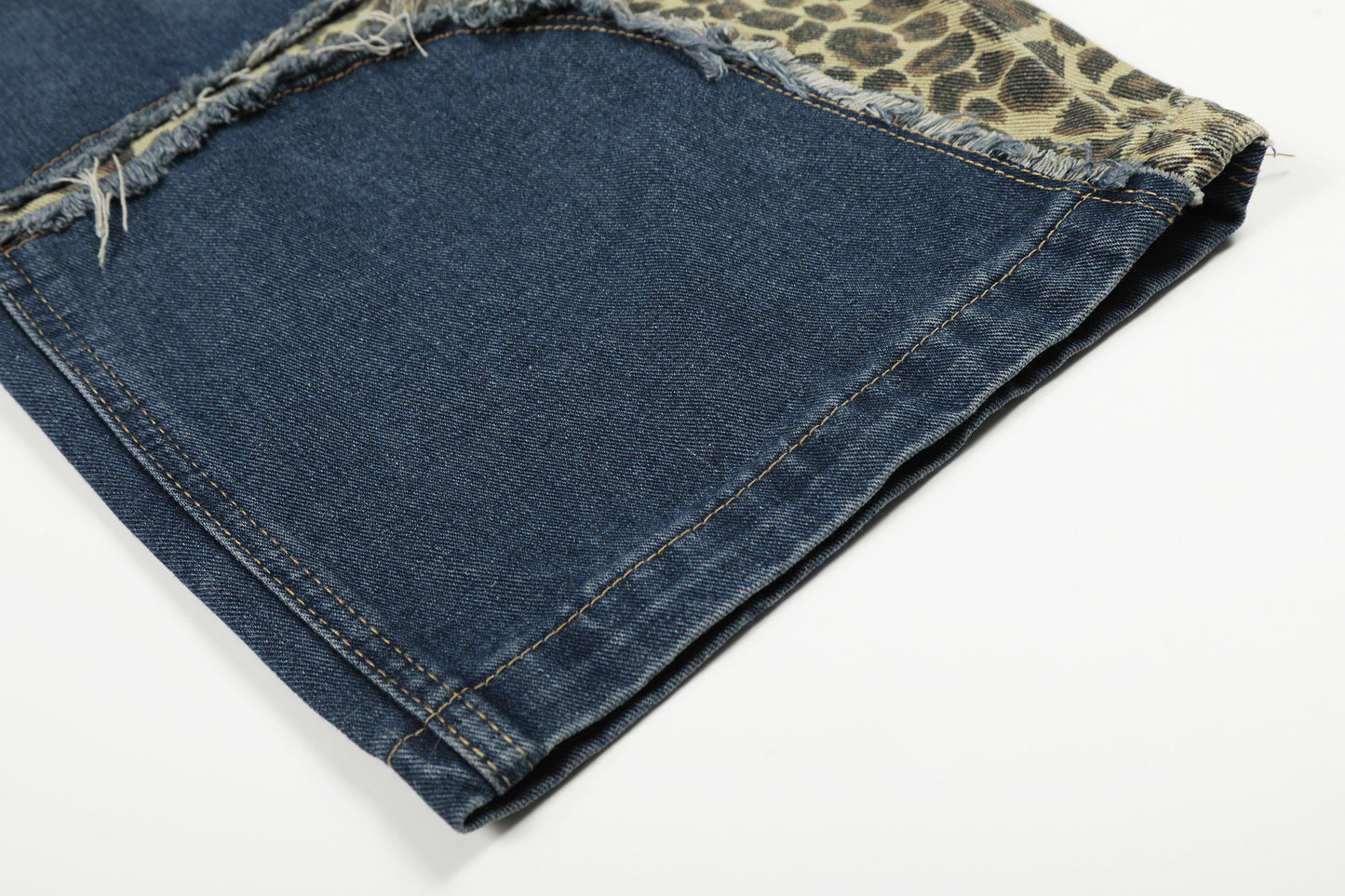 Leopard Print Cross Wide Leg Denim Jeans WN25579