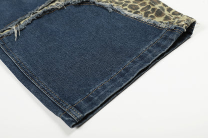 Leopard Print Cross Wide Leg Denim Jeans WN25579