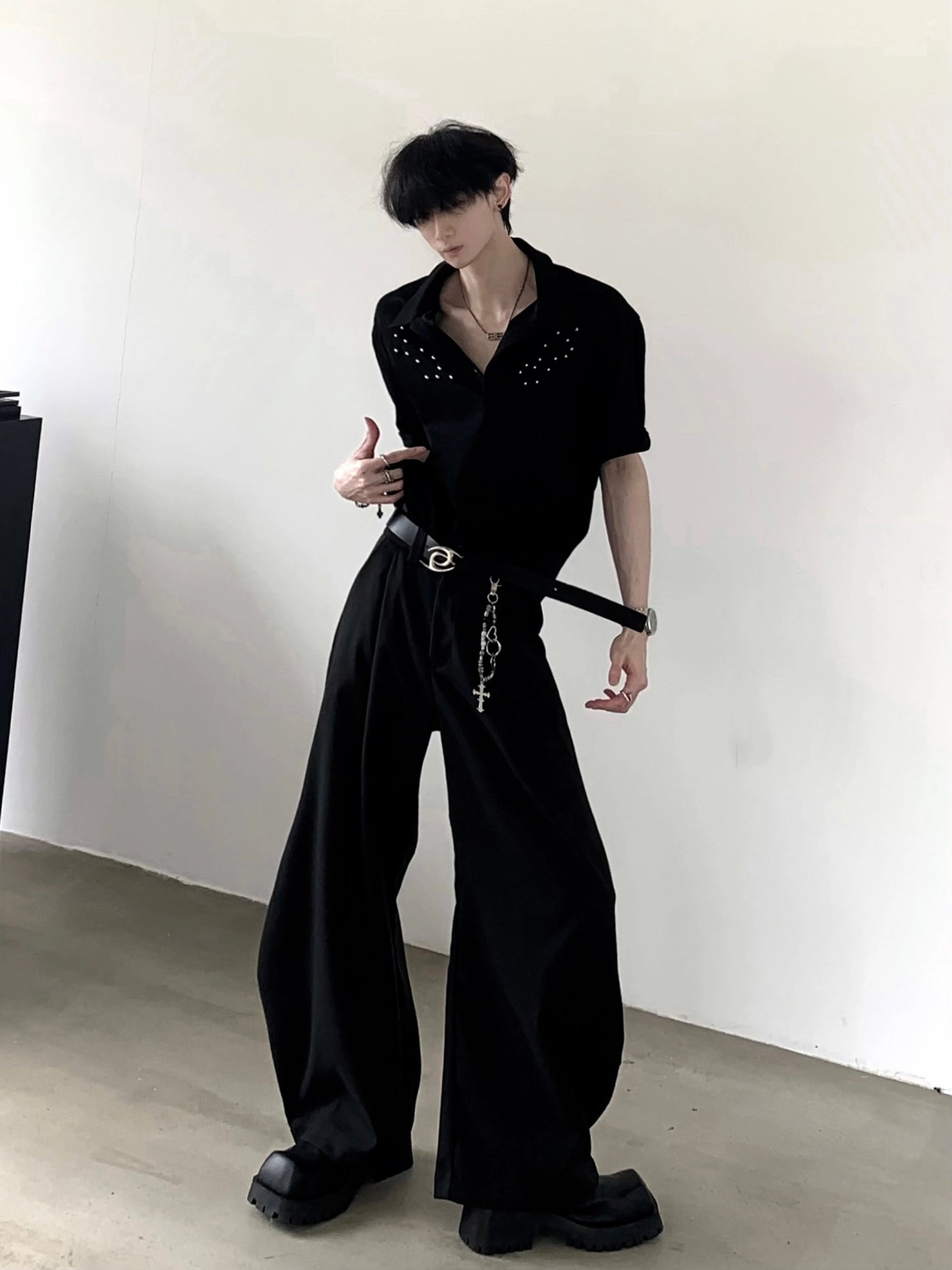 Solid Color Wide Leg Trousers & Chain WN20355