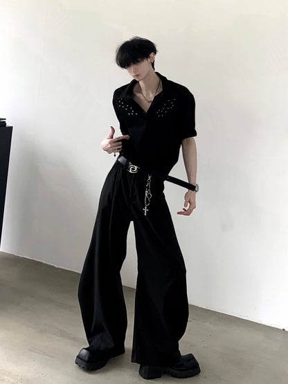 Solid Color Wide Leg Trousers & Chain WN20355