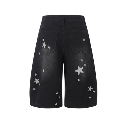 Curved Star Wide Leg Denim Short Pants WN25599