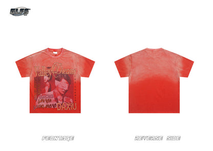 Rhinestone Washed Gradient Graphic Short Sleeve T-Shirt WN26545