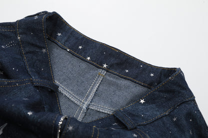 Star Print Curved Wide Leg Denim Jeans WN25696
