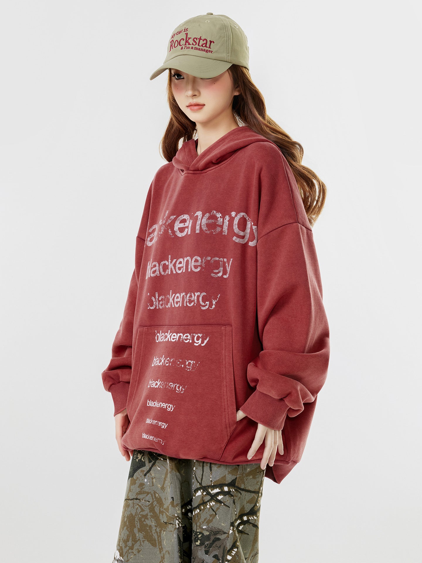 Washed Letter Print Hoodie WN25506