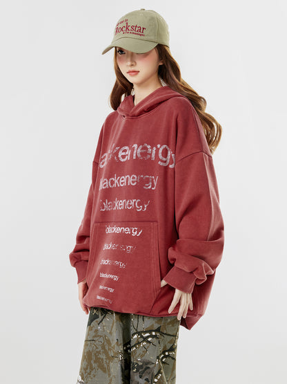Washed Letter Print Hoodie WN25506