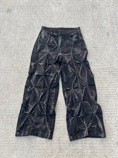 Wrinkle Texture Washed Wide Leg Denim Jeans WN24126